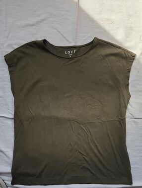 LOFT Olive Tee with Cap Sleeves